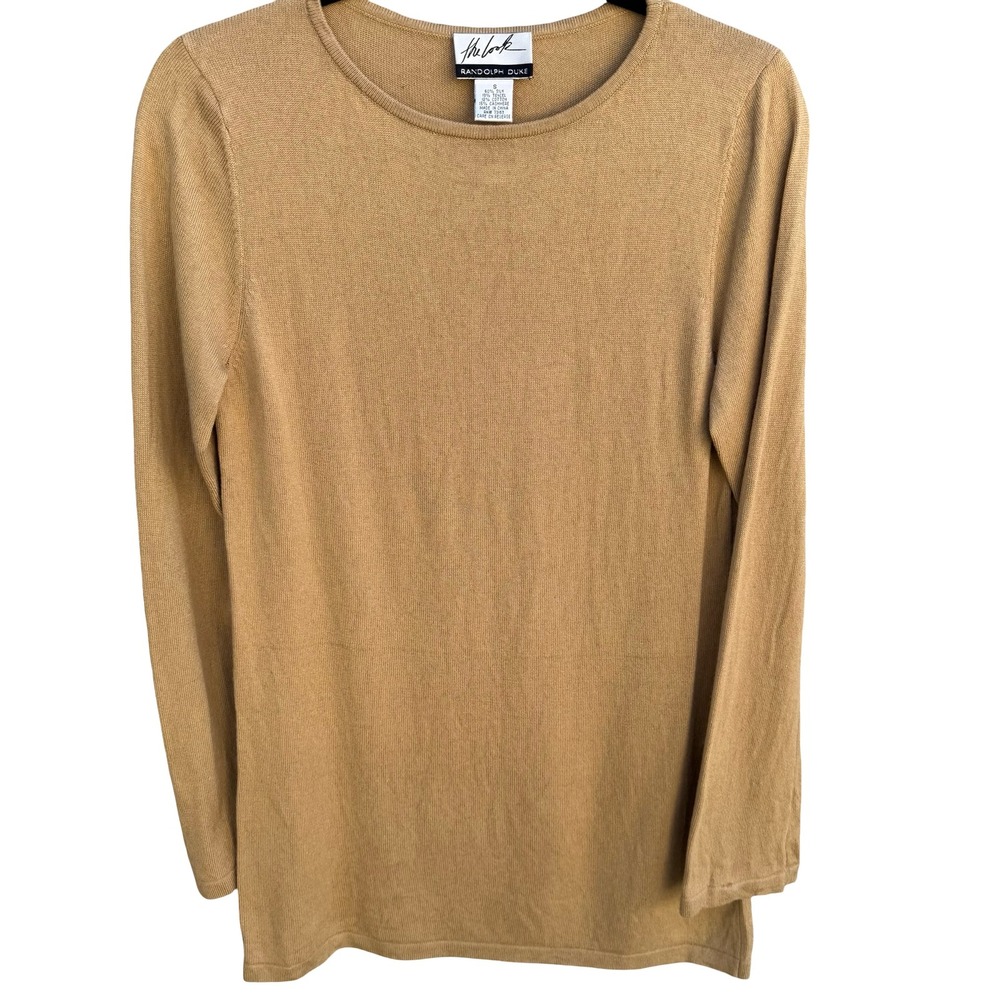 Randolph Duke Silk Cashmere Blend Minimalist Quiet Luxury Knit Sweater Tan S
